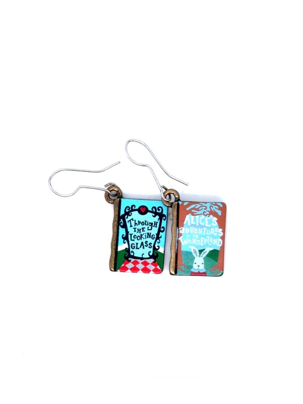 Alice in Wonderland Book Cover Earrings - Blue, Teal, Red